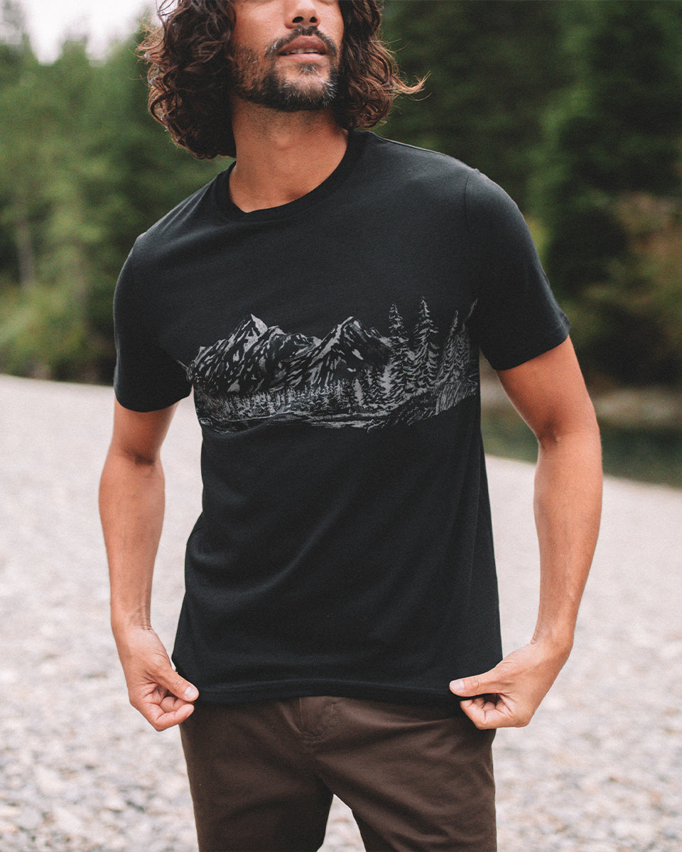 Tentree Men's Mountain Scenic T-Shirt - Meteorite Black