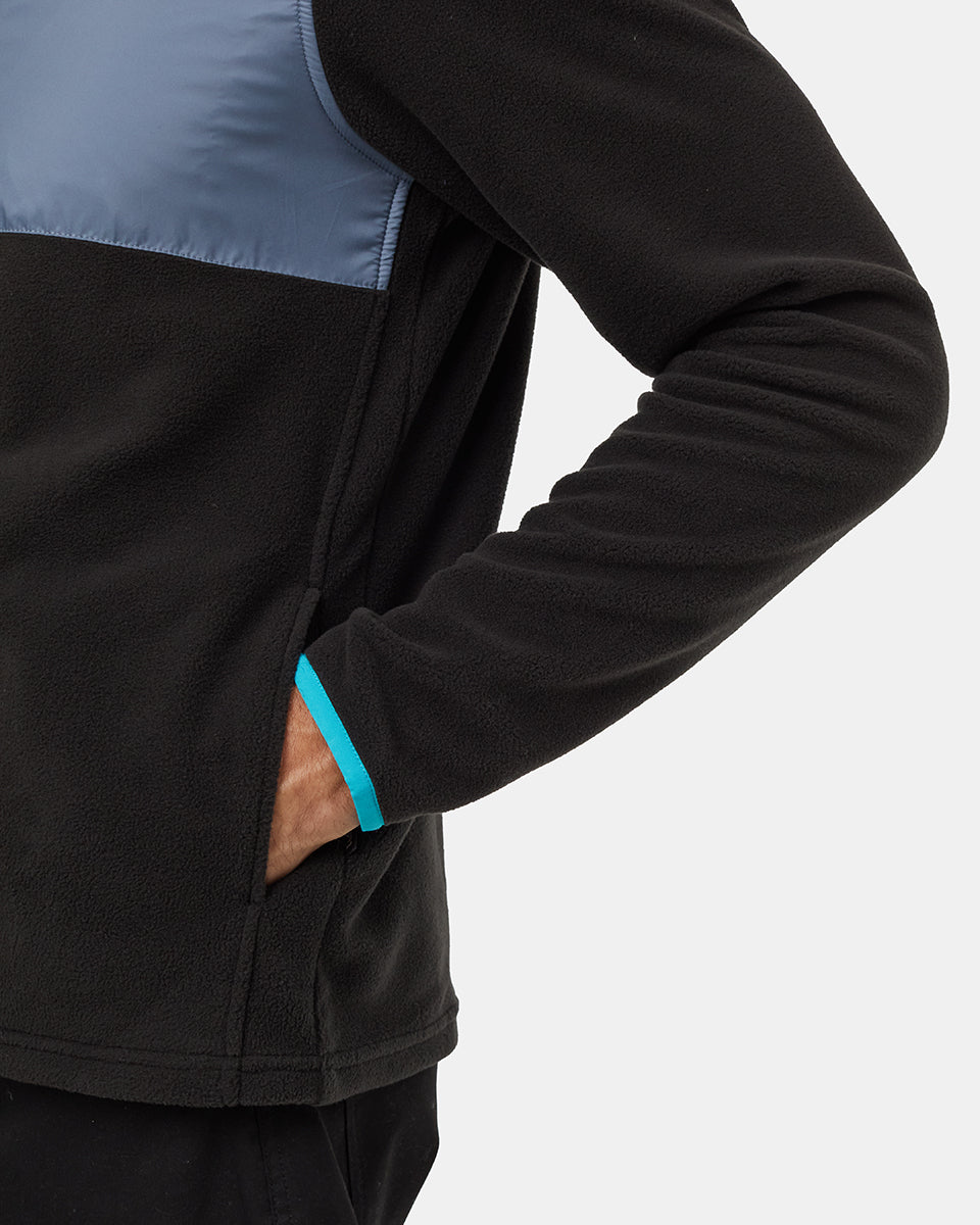 Tentree Men's Recycled MicroFleece Contrast Full Zip - Meteorite Black Vintage Blue-E