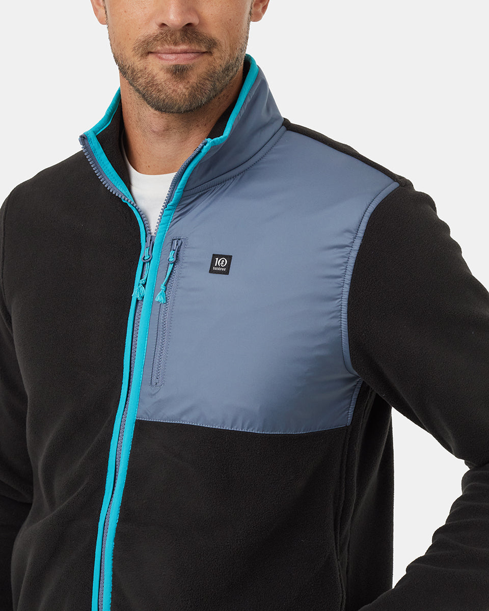 Tentree Men's Recycled MicroFleece Contrast Full Zip - Meteorite Black Vintage Blue-E