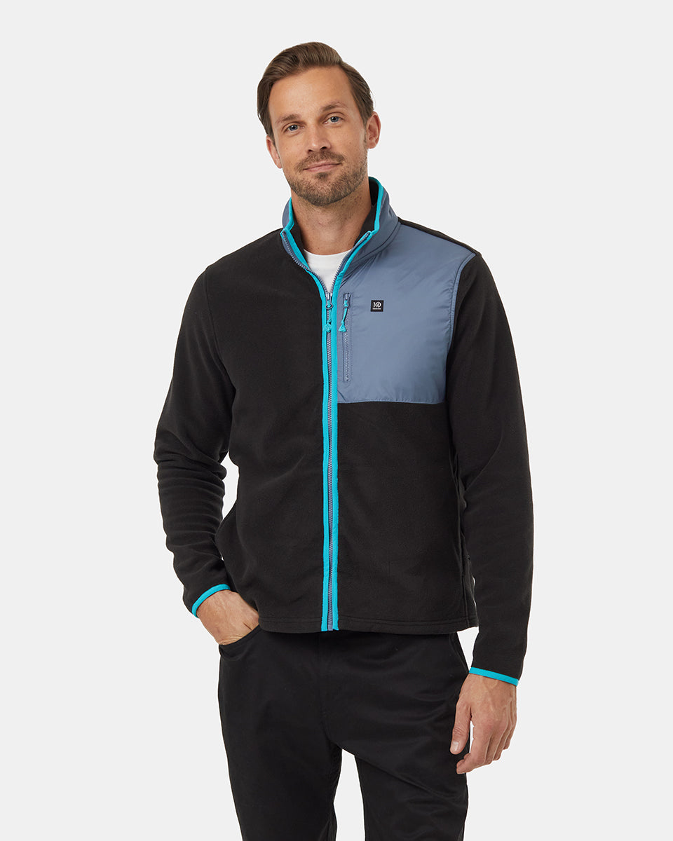 Tentree Men's Recycled MicroFleece Contrast Full Zip - Meteorite Black Vintage Blue-E