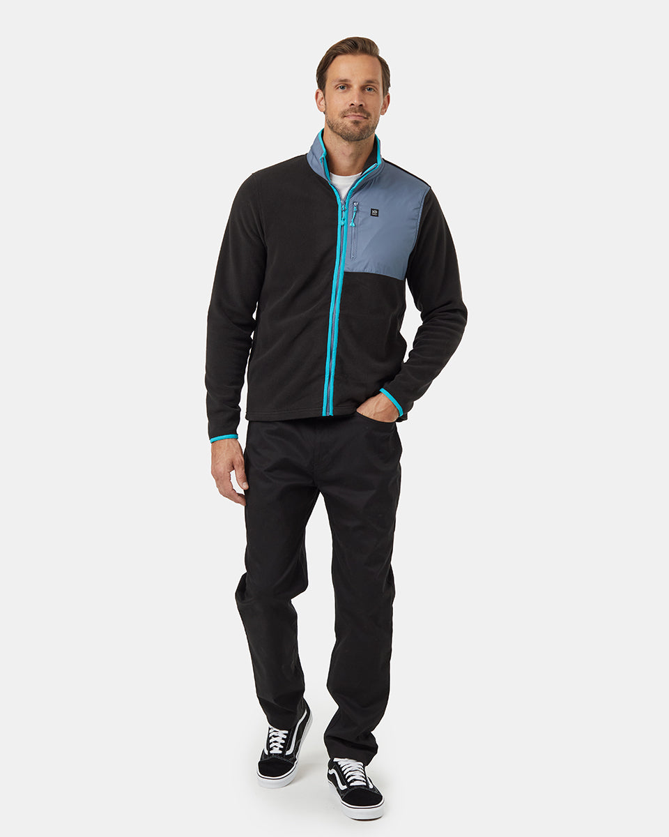 Tentree Men's Recycled MicroFleece Contrast Full Zip - Meteorite Black Vintage Blue-E