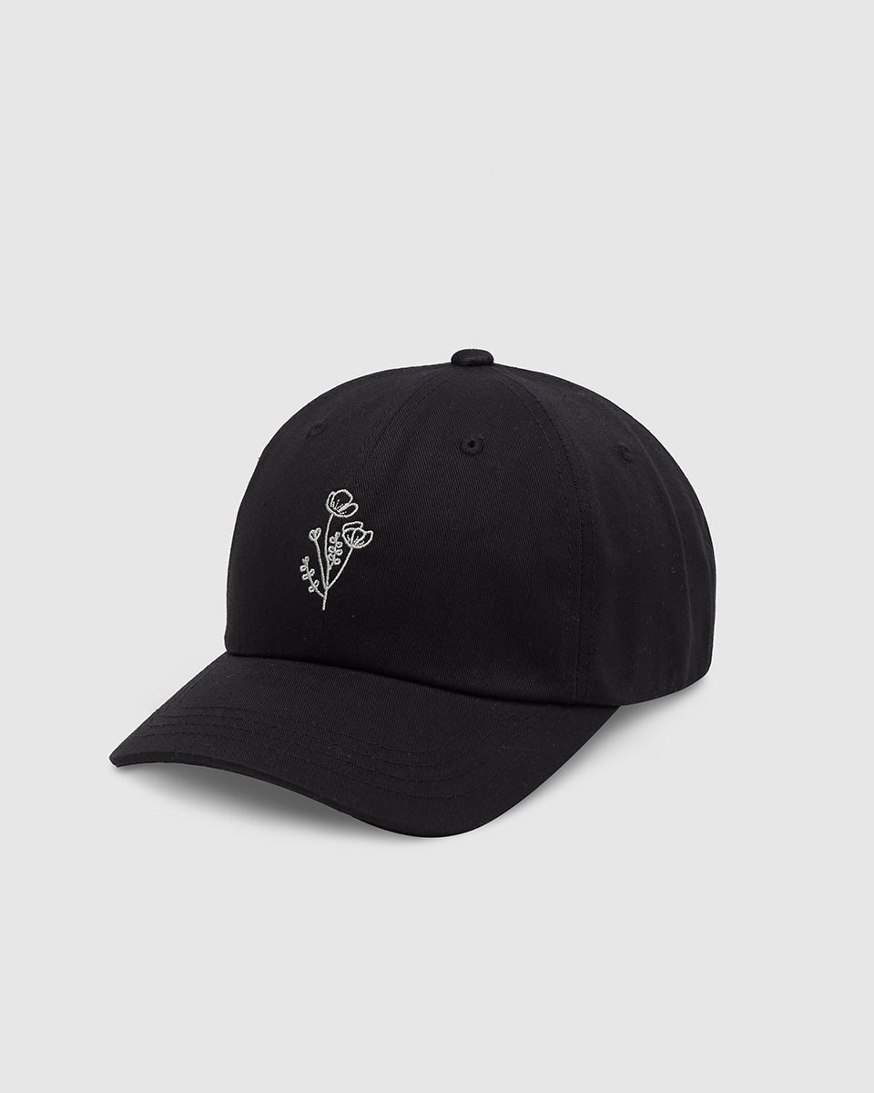 Tentree Flower Embroidery Peak Hat - Meteorite Black Light Moss