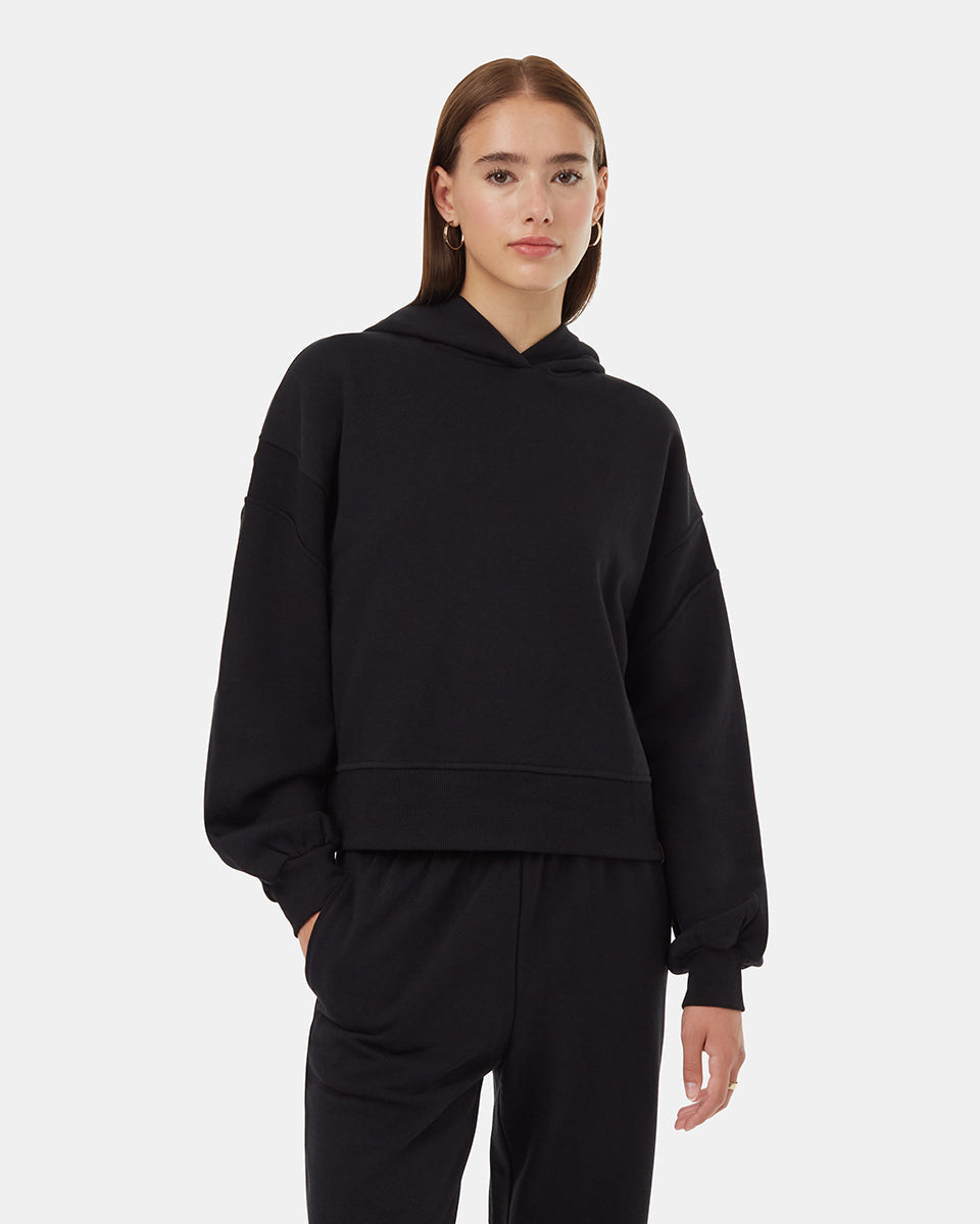 Tentree Women's TreeFleece Sleeve Detail Hoodie - Meteorite Black