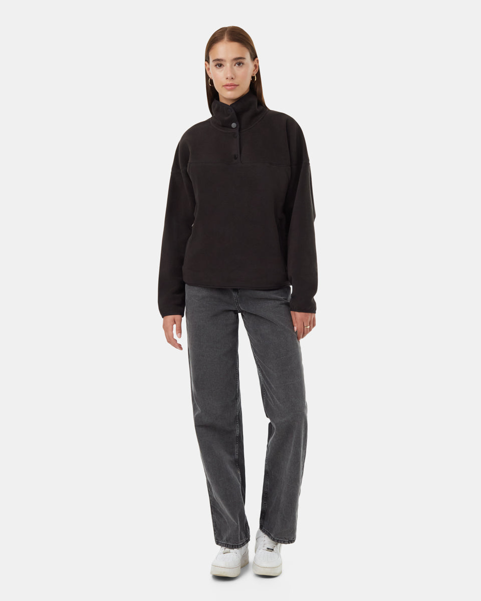 Tentree Women's Recycled MicroFleece 1/4 Snap - Meteorite Black