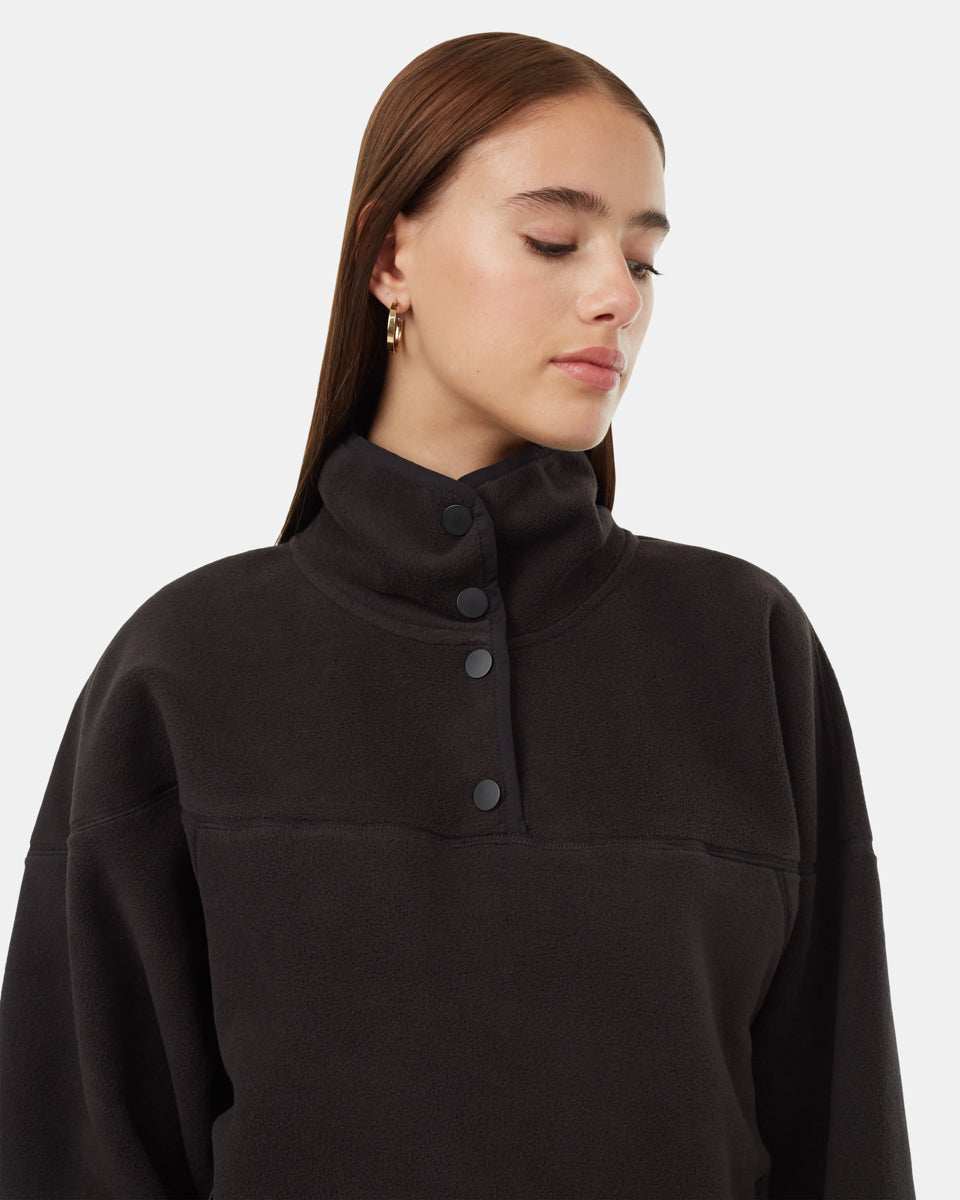 Tentree Women's Recycled MicroFleece 1/4 Snap - Meteorite Black