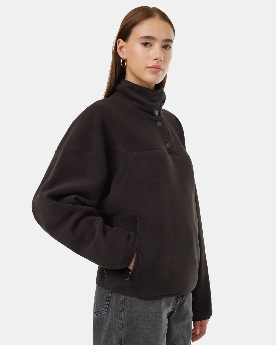 Tentree Women's Recycled MicroFleece 1/4 Snap - Meteorite Black