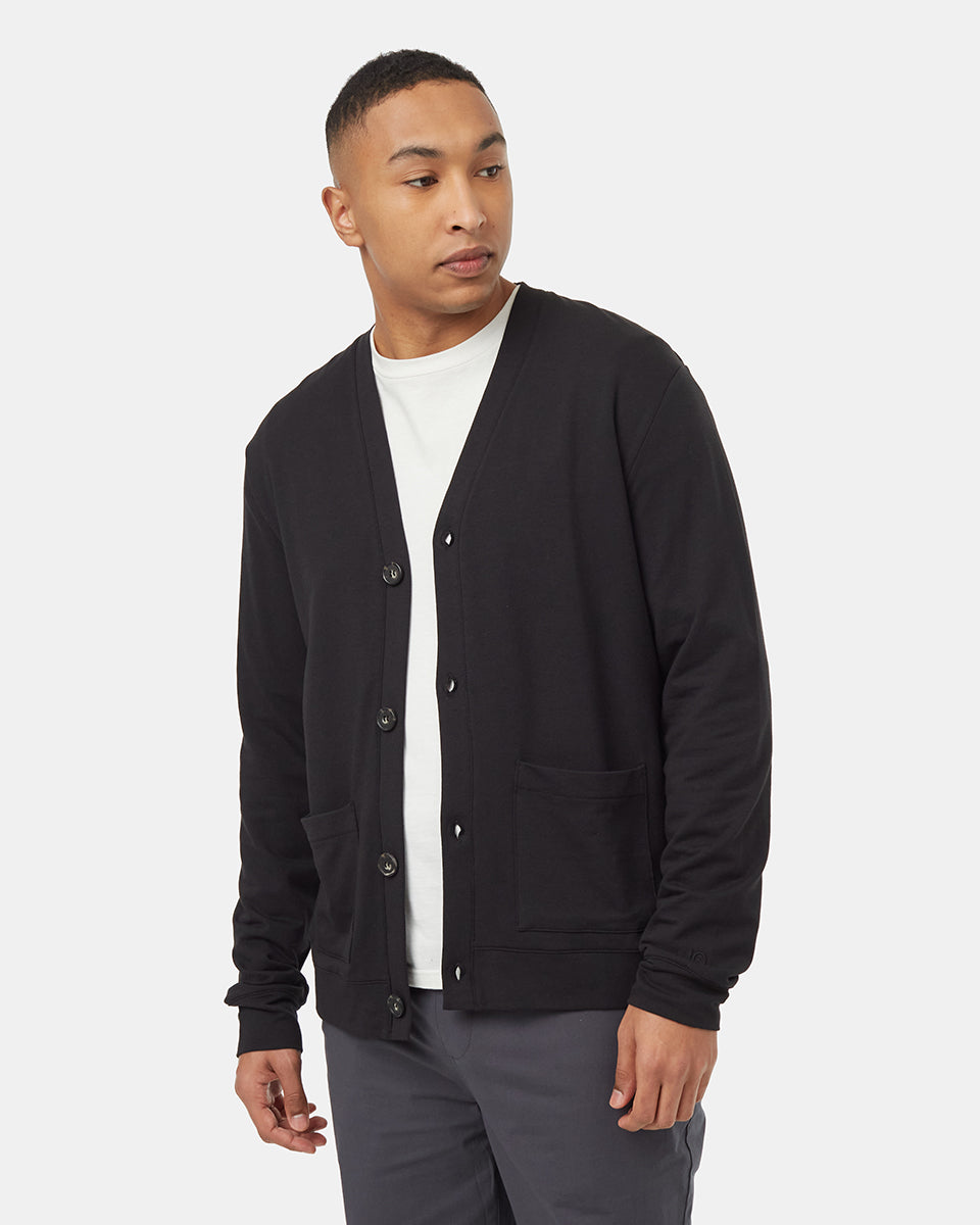 Tentree Men's SoftTerry Light Button Front Cardigan - Meteorite Black