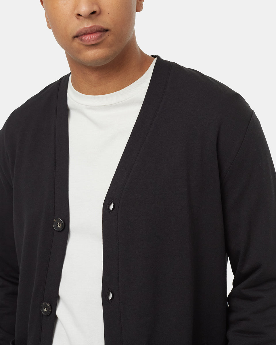 Tentree Men's SoftTerry Light Button Front Cardigan - Meteorite Black