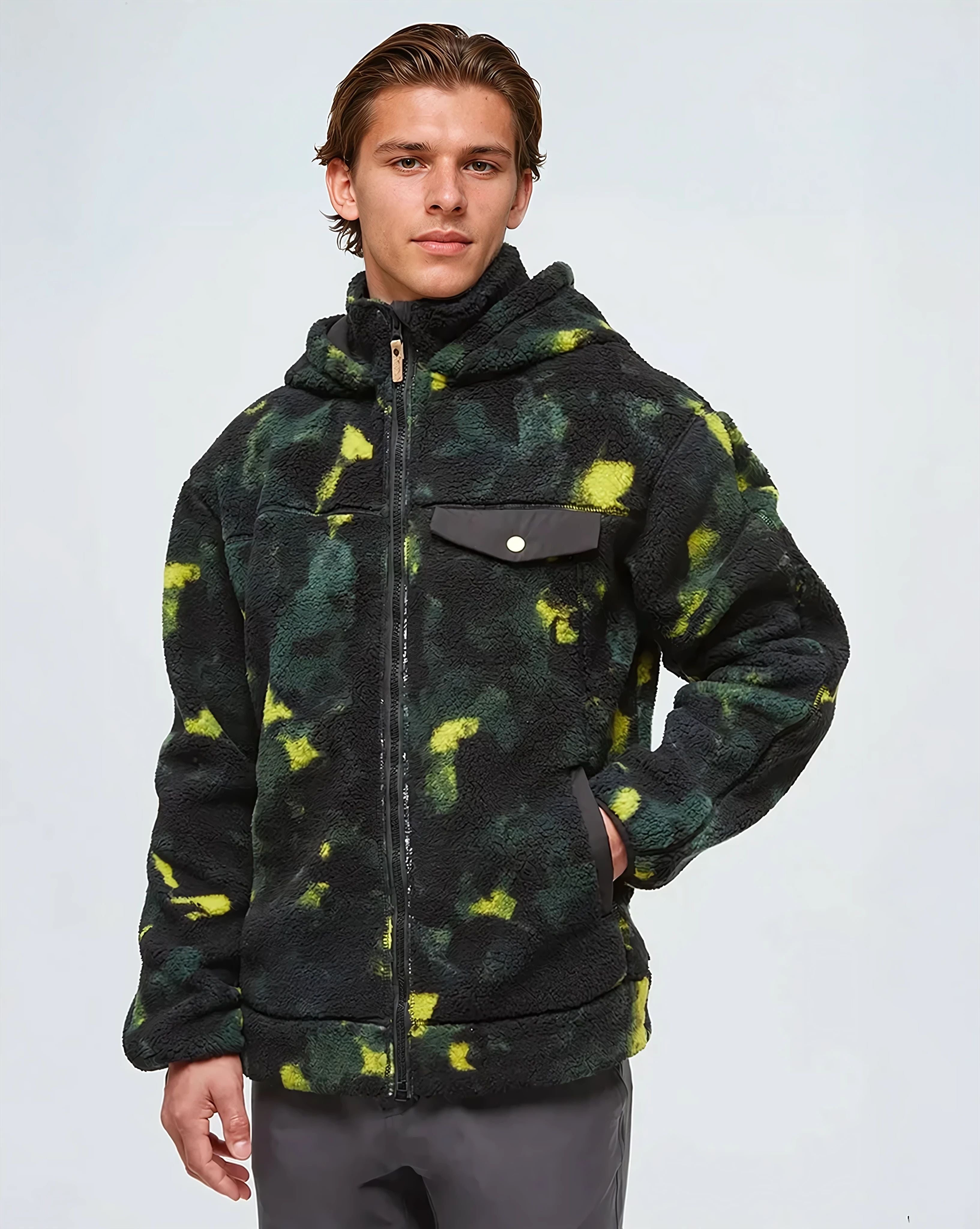 Tentree Men's Sanford Full Zip - Borealis Print Meteorite Black