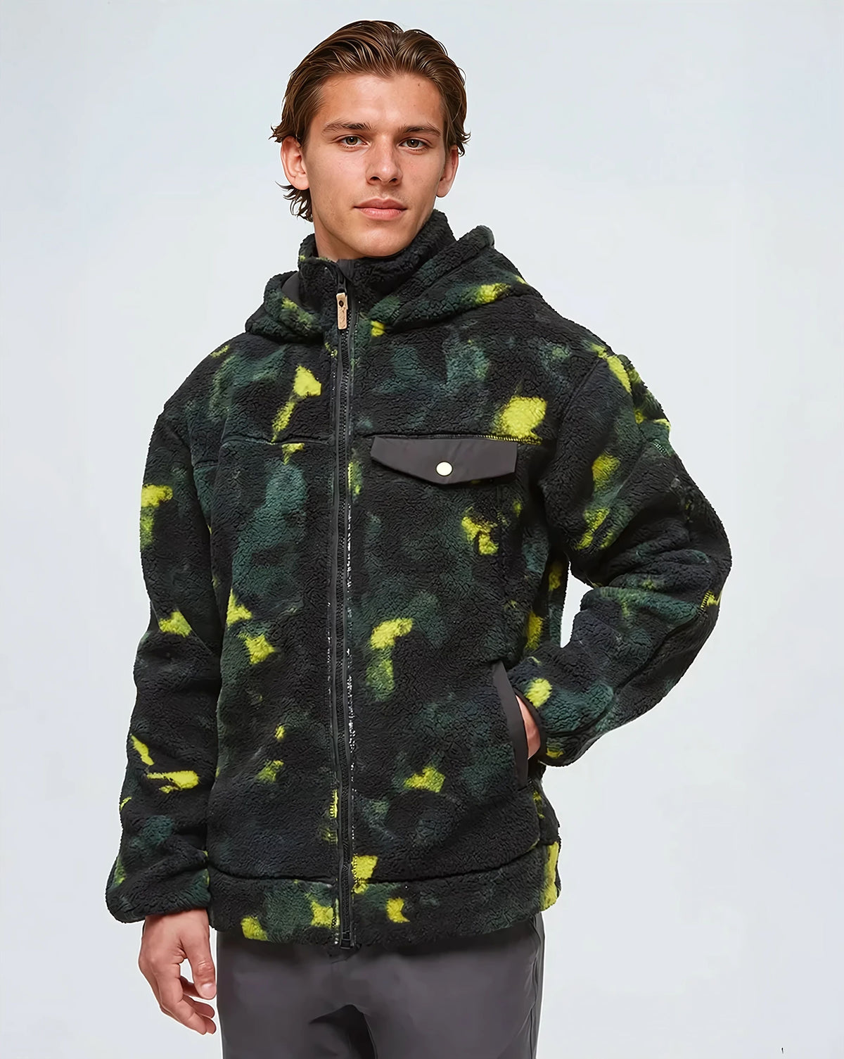 Tentree Men's Sanford Full Zip - Borealis Print Meteorite Black