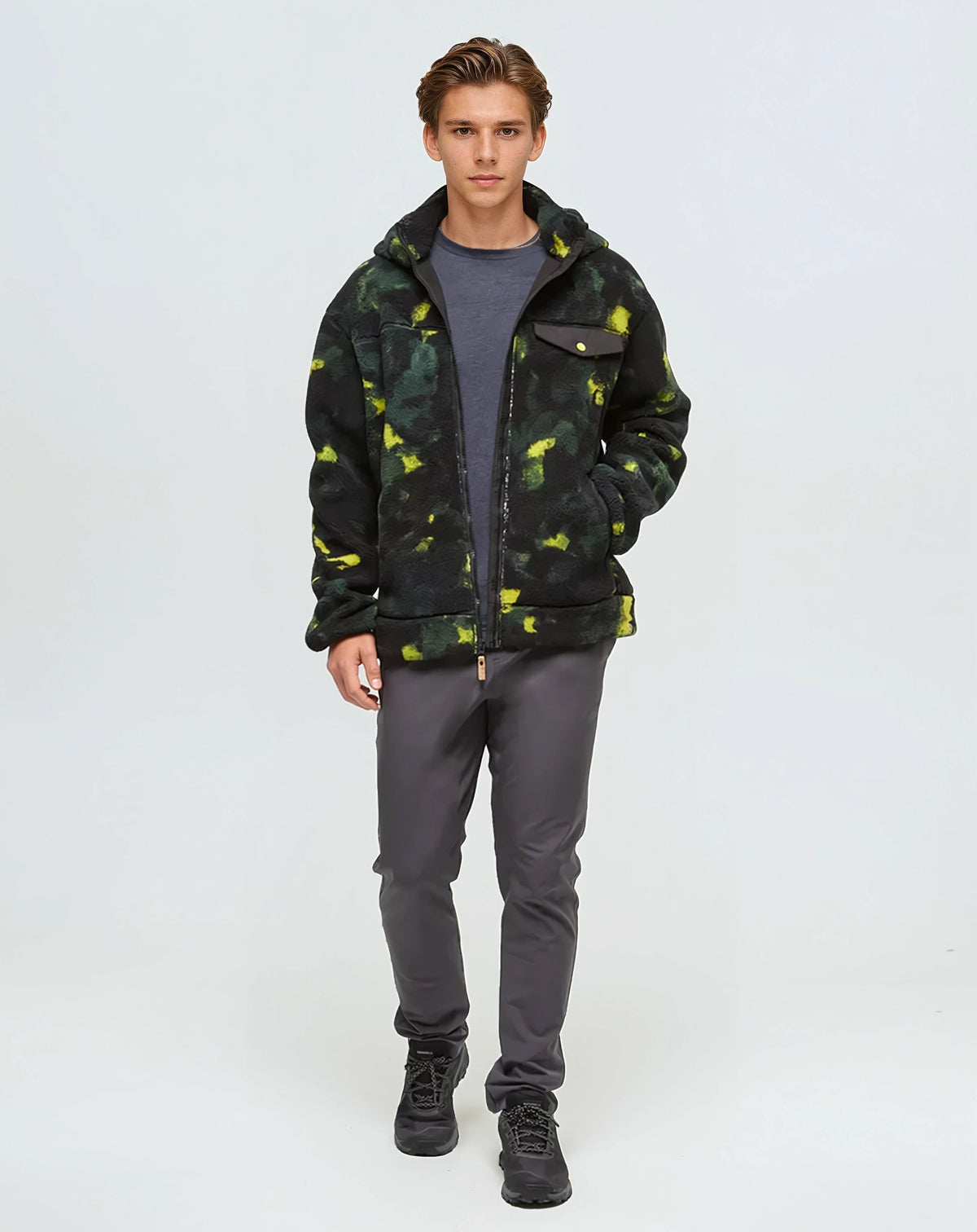 Tentree Men's Sanford Full Zip - Borealis Print Meteorite Black