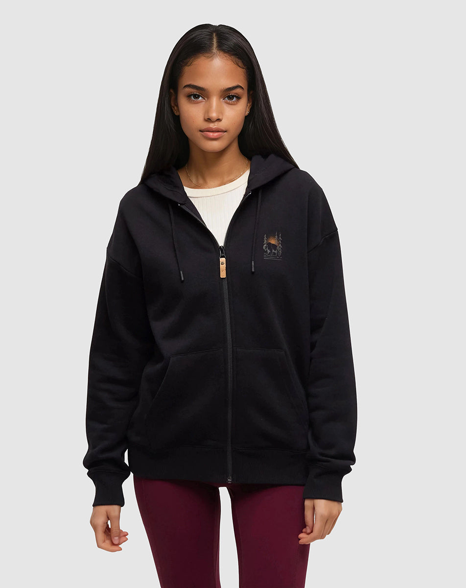 Tentree Women's Boreal Bison Full Zip Hoodie - Meteorite Black Major Brown