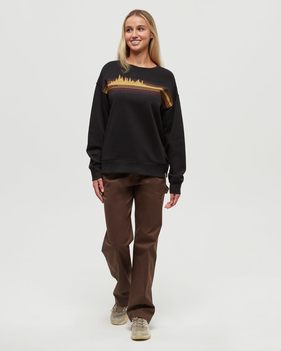 Tentree Women's Wildfire Retro Treeline Crew - Meteorite Black Harvest Gold