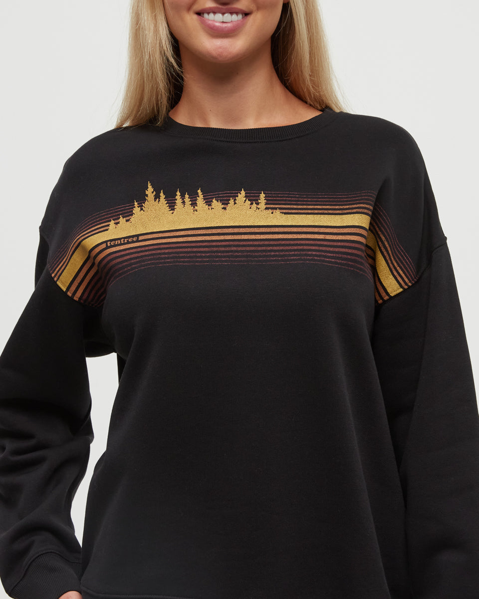Tentree Women's Wildfire Retro Treeline Crew - Meteorite Black Harvest Gold