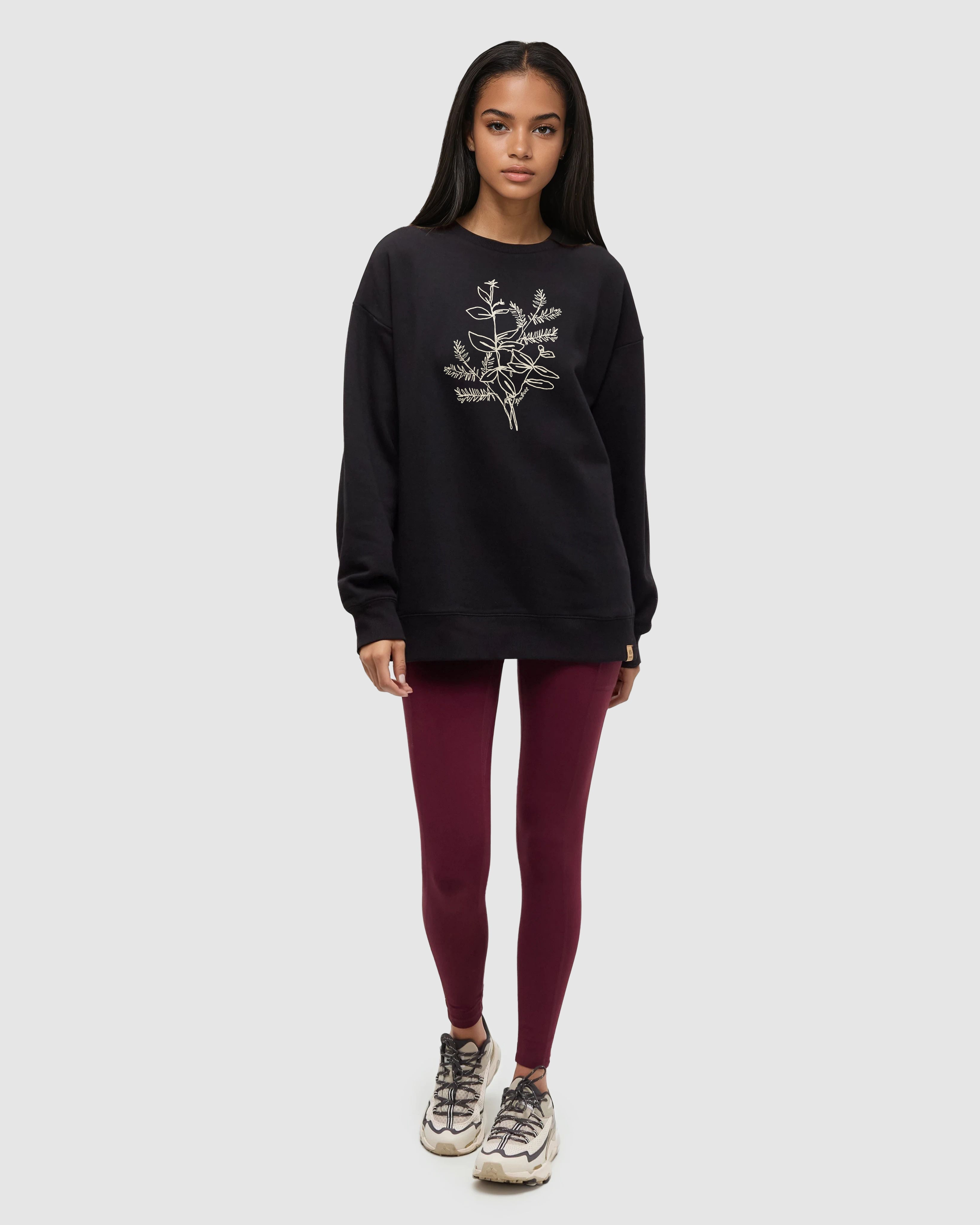 Tentree Women's Autumn Flora Crew - Meteorite Black Pale Oak