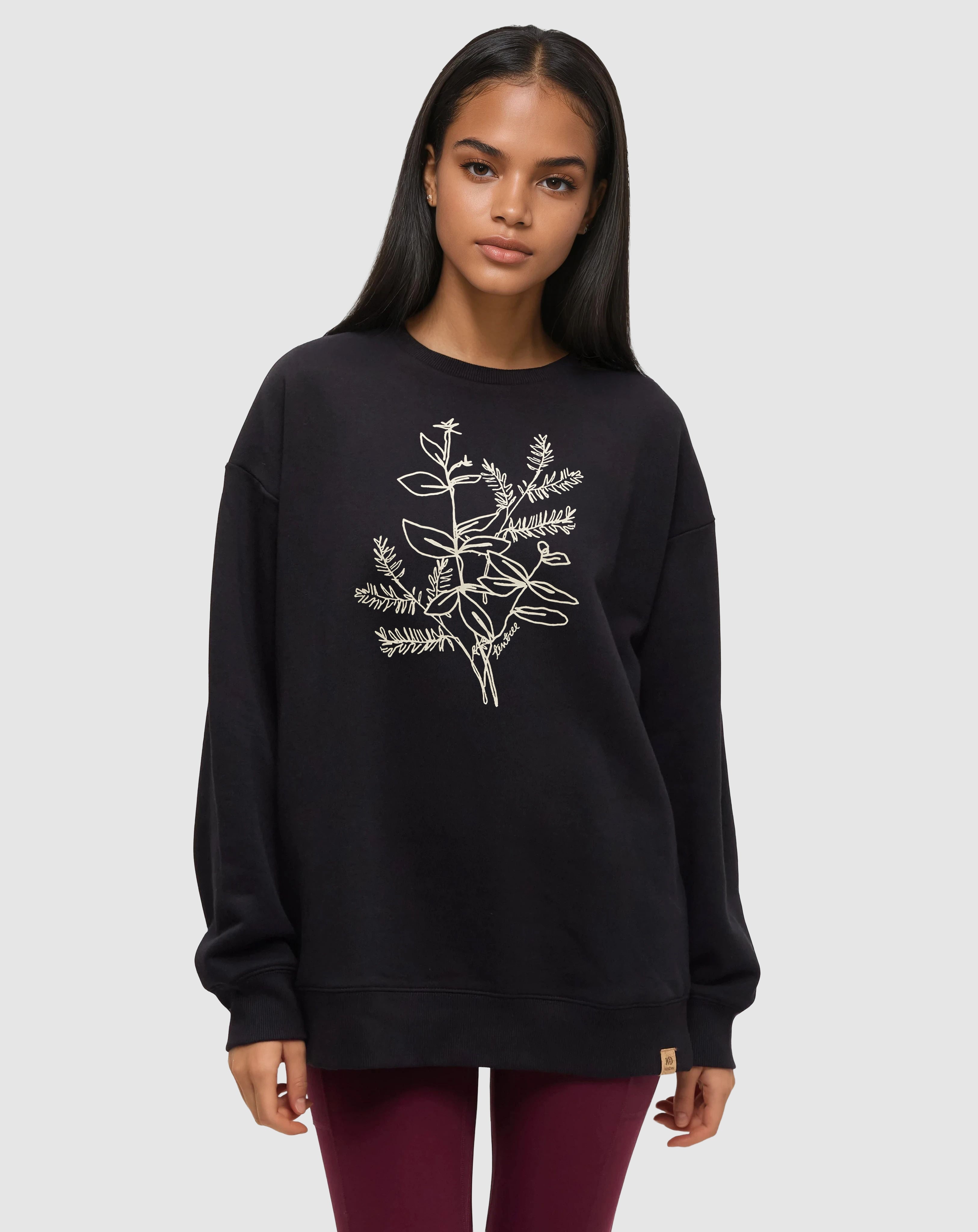 Tentree Women's Autumn Flora Crew - Meteorite Black Pale Oak
