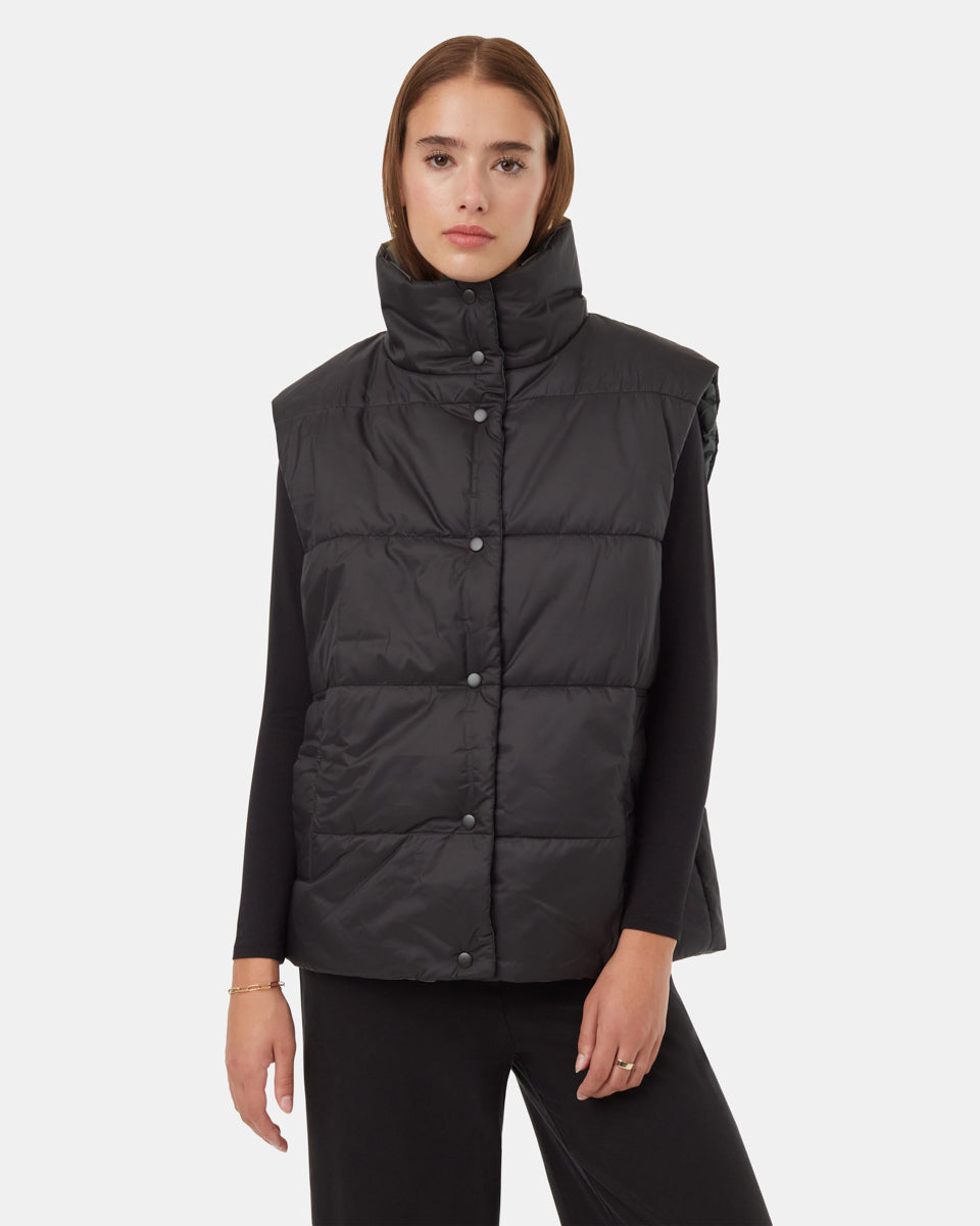 Tentree Women's Reversible Cloud Shell Oversized Vest - Meteorite Black Urban Green