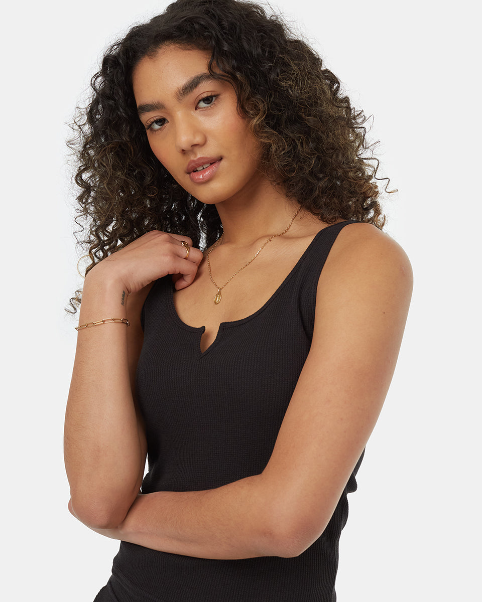 Tentree Women's TreeWaffle Notch Tank - Meteorite Black