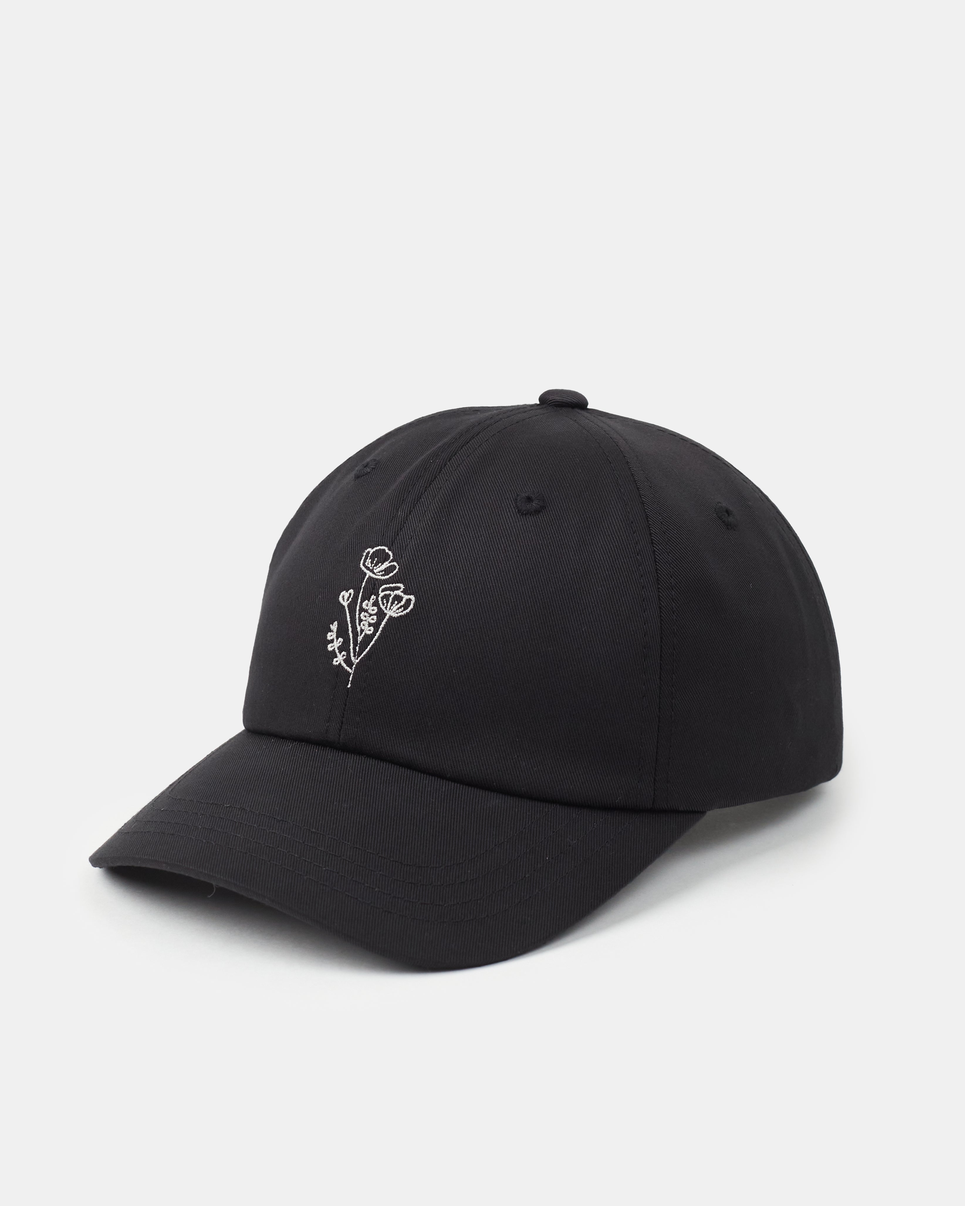 Tentree Flower Embroidery Peak Hat - Meteorite Black Sugar Pine