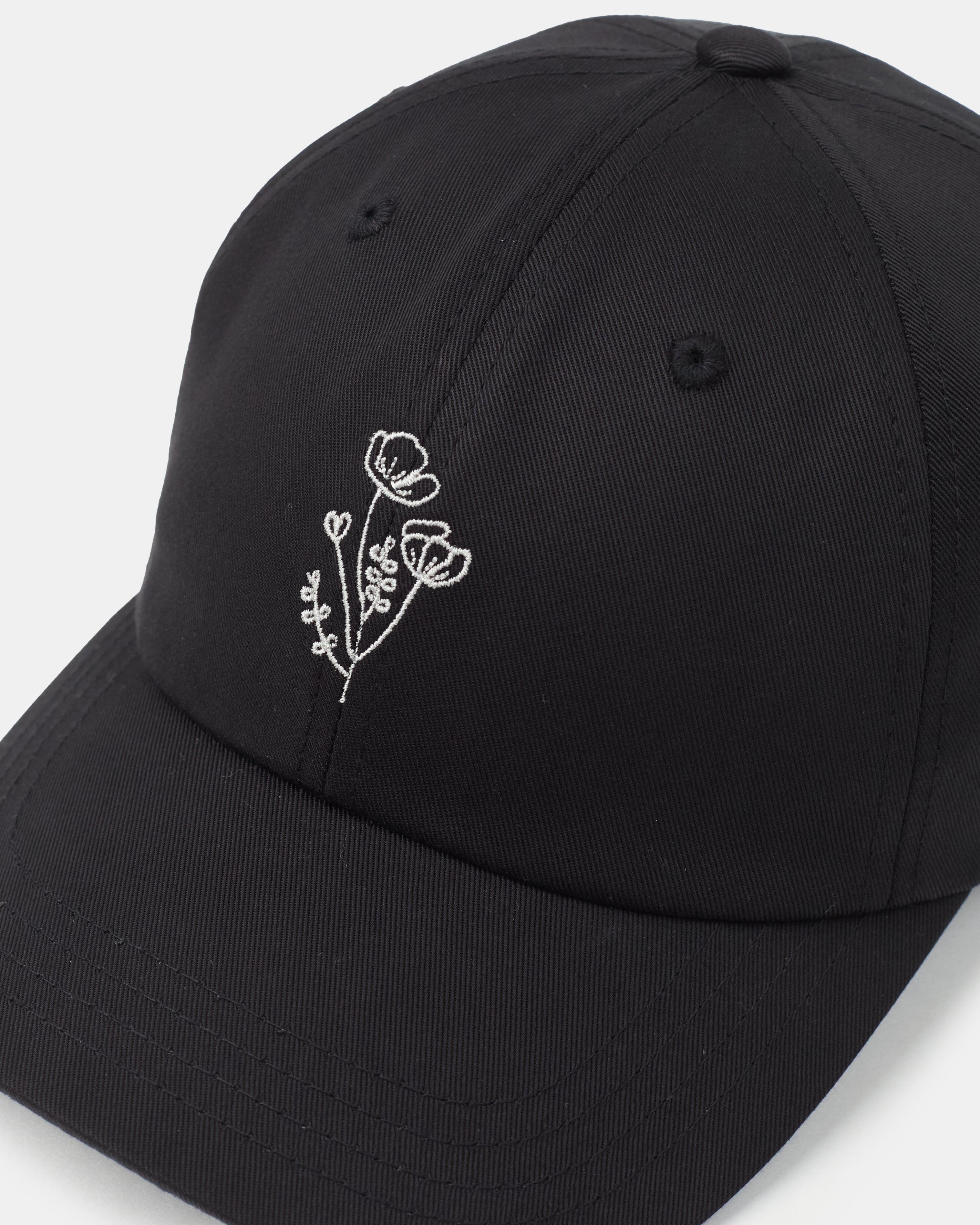 Tentree Flower Embroidery Peak Hat - Meteorite Black Sugar Pine