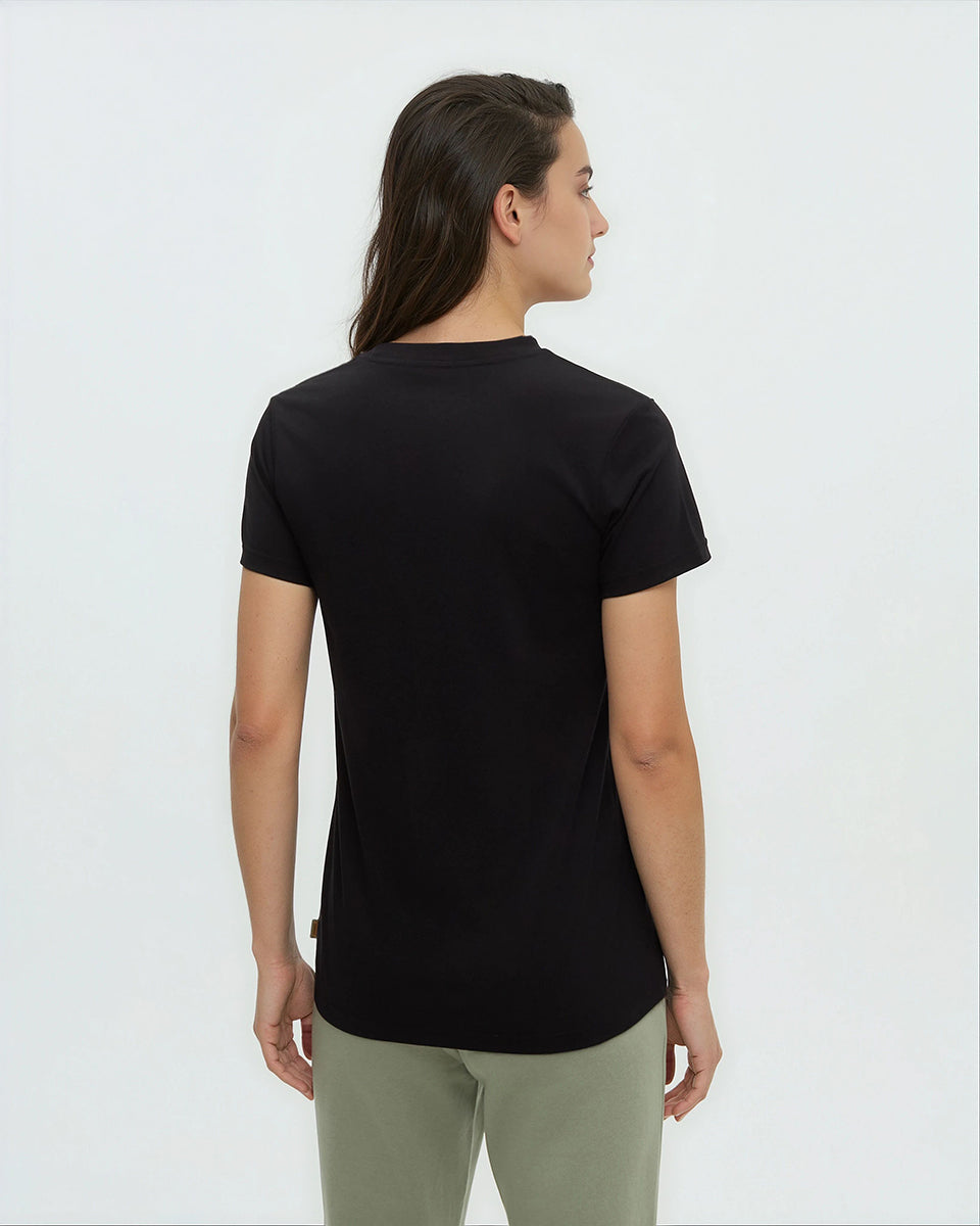 Tentree Women's Lake Life Logo T-Shirt - Meteorite Black Sand Stone
