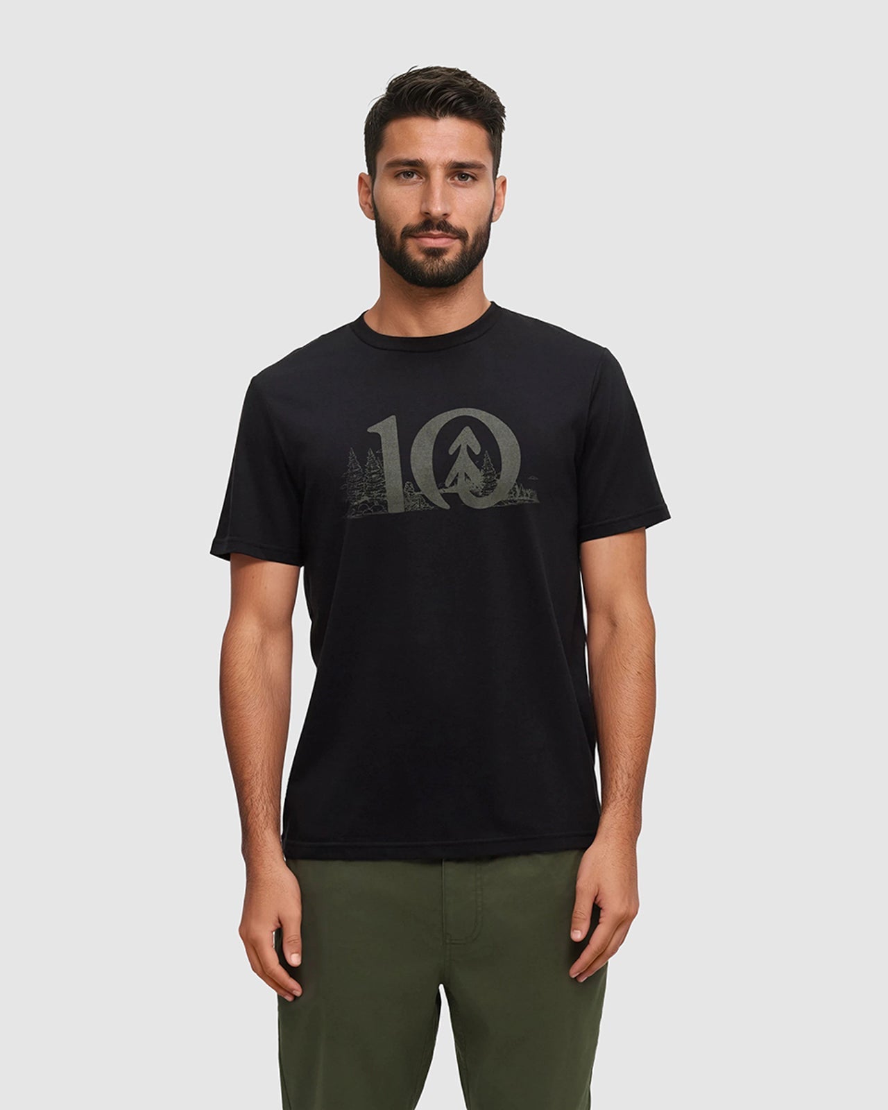Tentree Men's Lake Life Logo T-Shirt - Meteorite Black Deep Olive