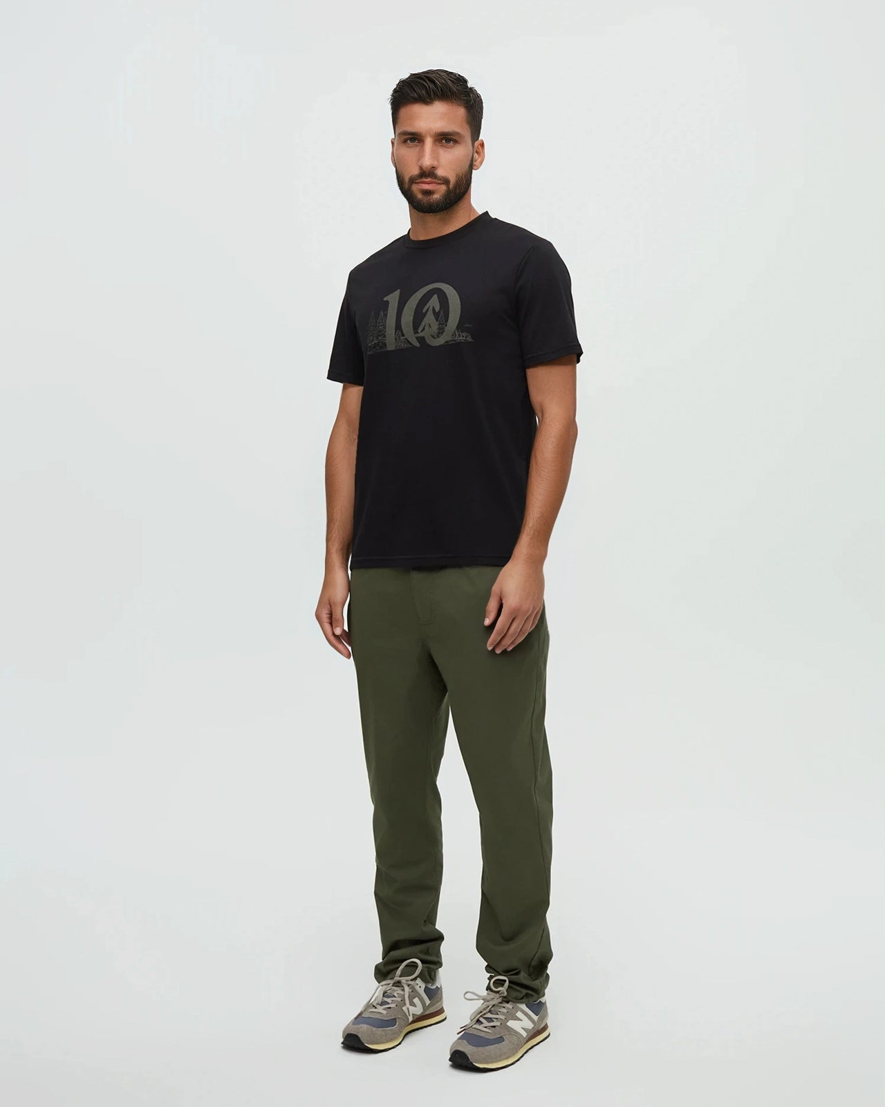 Tentree Men's Lake Life Logo T-Shirt - Meteorite Black Deep Olive