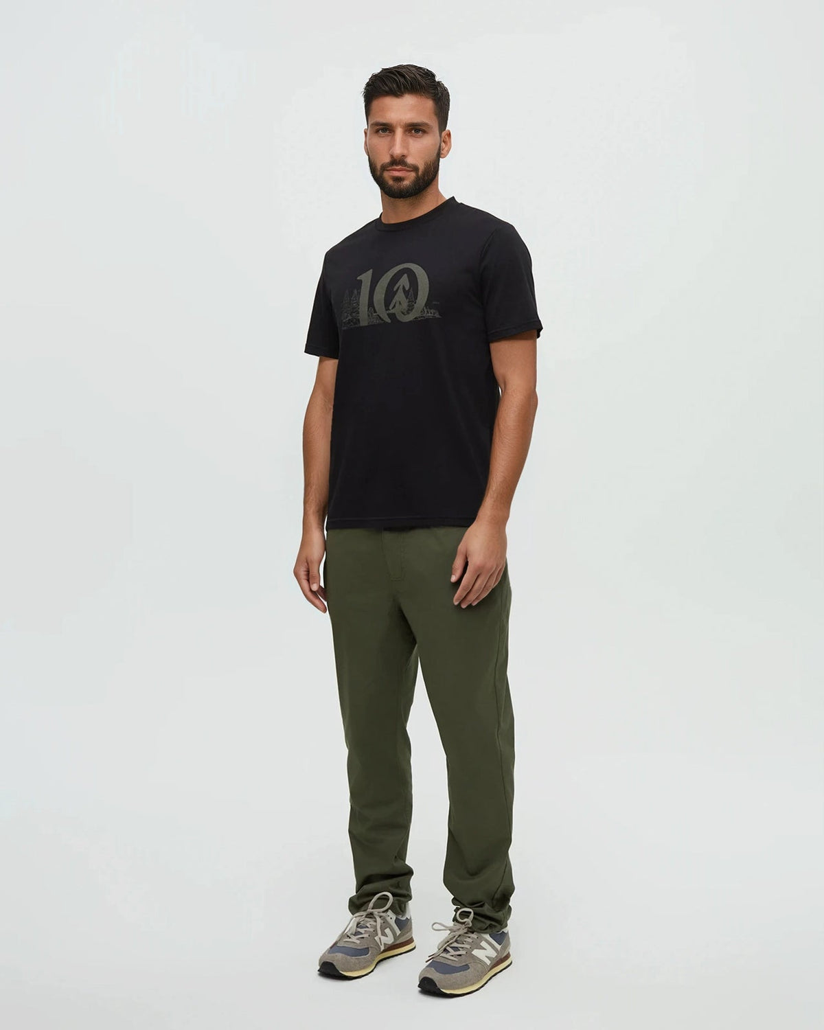 Tentree Men's Lake Life Logo T-Shirt - Meteorite Black Deep Olive