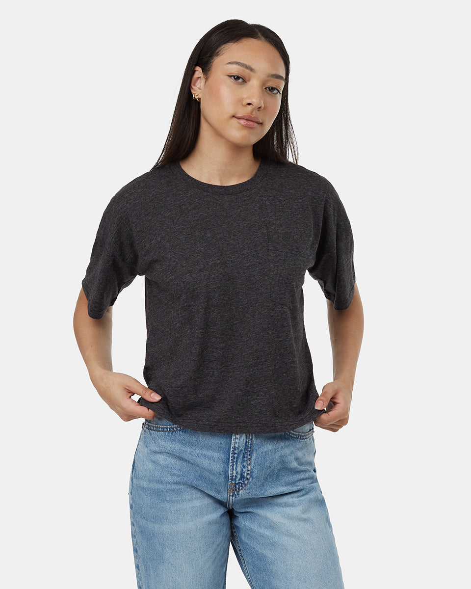 Tentree Women's Hemp Pocket T-Shirt - Meteorite Black Heather