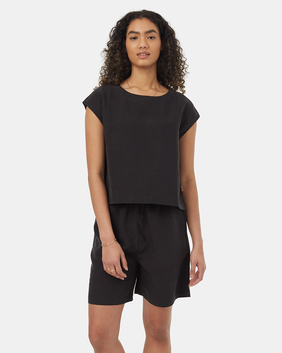 Tentree Women's TreeLinen Boxy Top - Meteorite Black