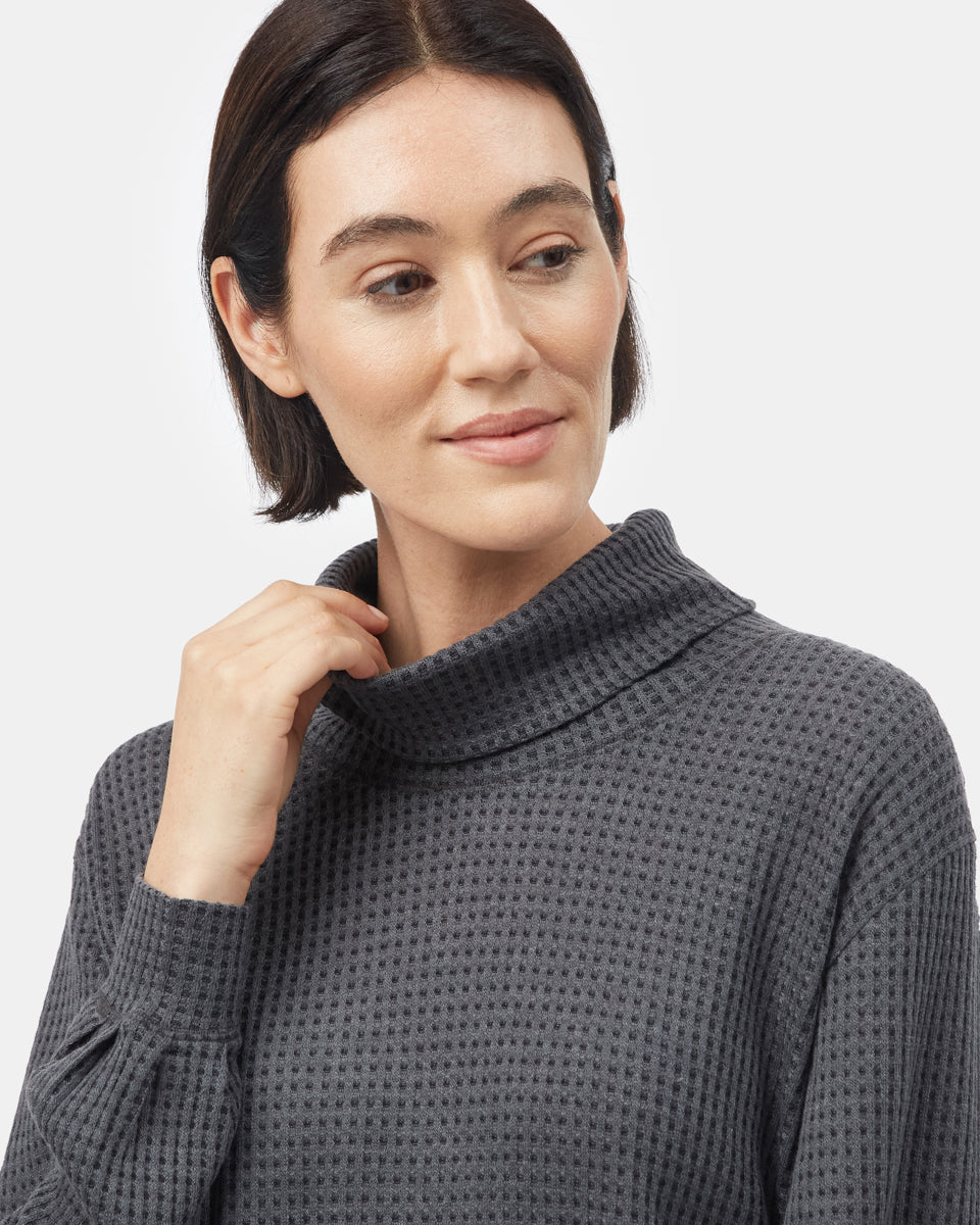 Tentree Women's Wide Waffle Cowl Neck Top - Jet Black Sd