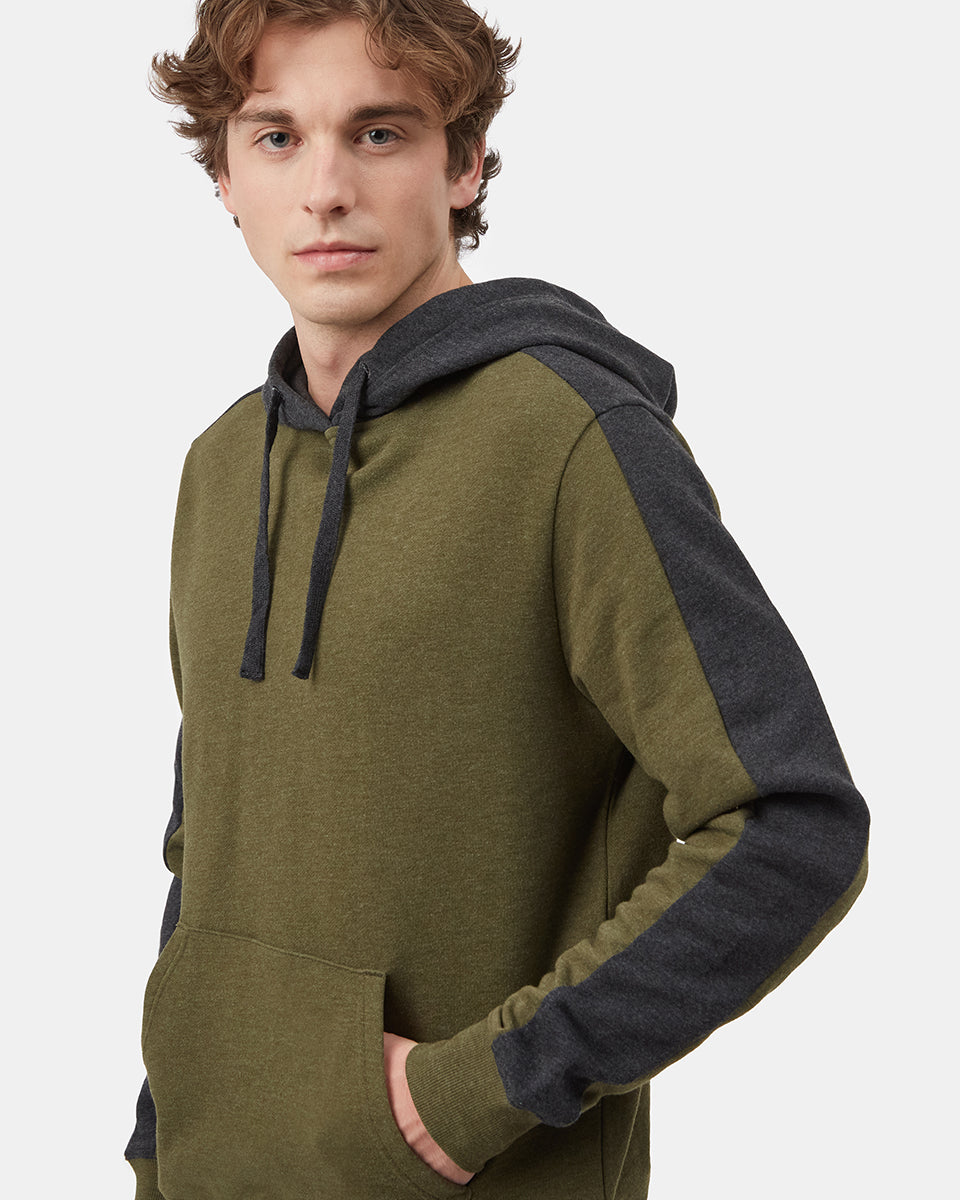 Tentree French Terry Reynard Colour Blocked Hoodie - Olive Night Green Heather Meteorite Black Heather