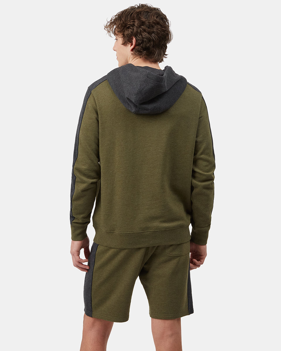 Tentree French Terry Reynard Colour Blocked Hoodie - Olive Night Green Heather Meteorite Black Heather