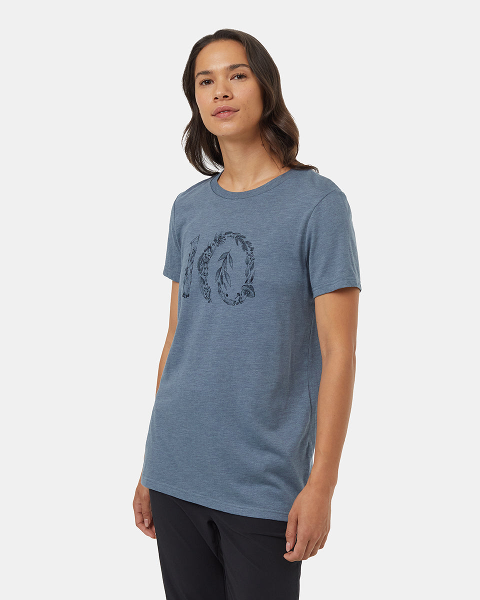 Tentree Women's Forage Ten T-Shirt - Blue Mirage Heather Midnight Blue