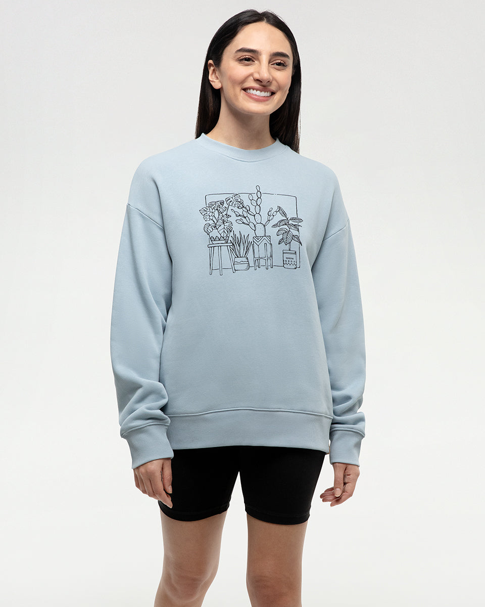 Tentree Women's Plant Club Crew - Blue Haze Meteorite Black