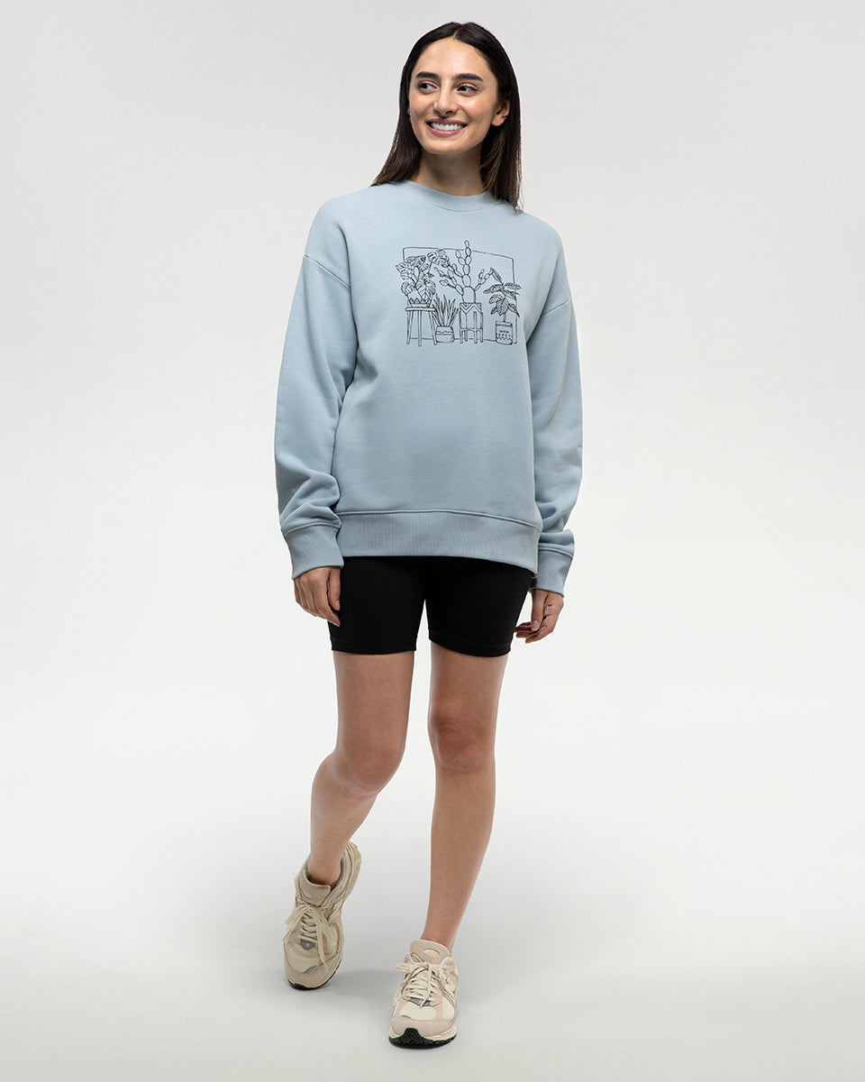 Tentree Women's Plant Club Crew - Blue Haze Meteorite Black