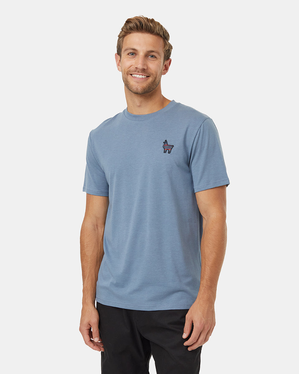 Tentree Men's Peru Embroidered Llama T-Shirt - Blue Mirage Tide