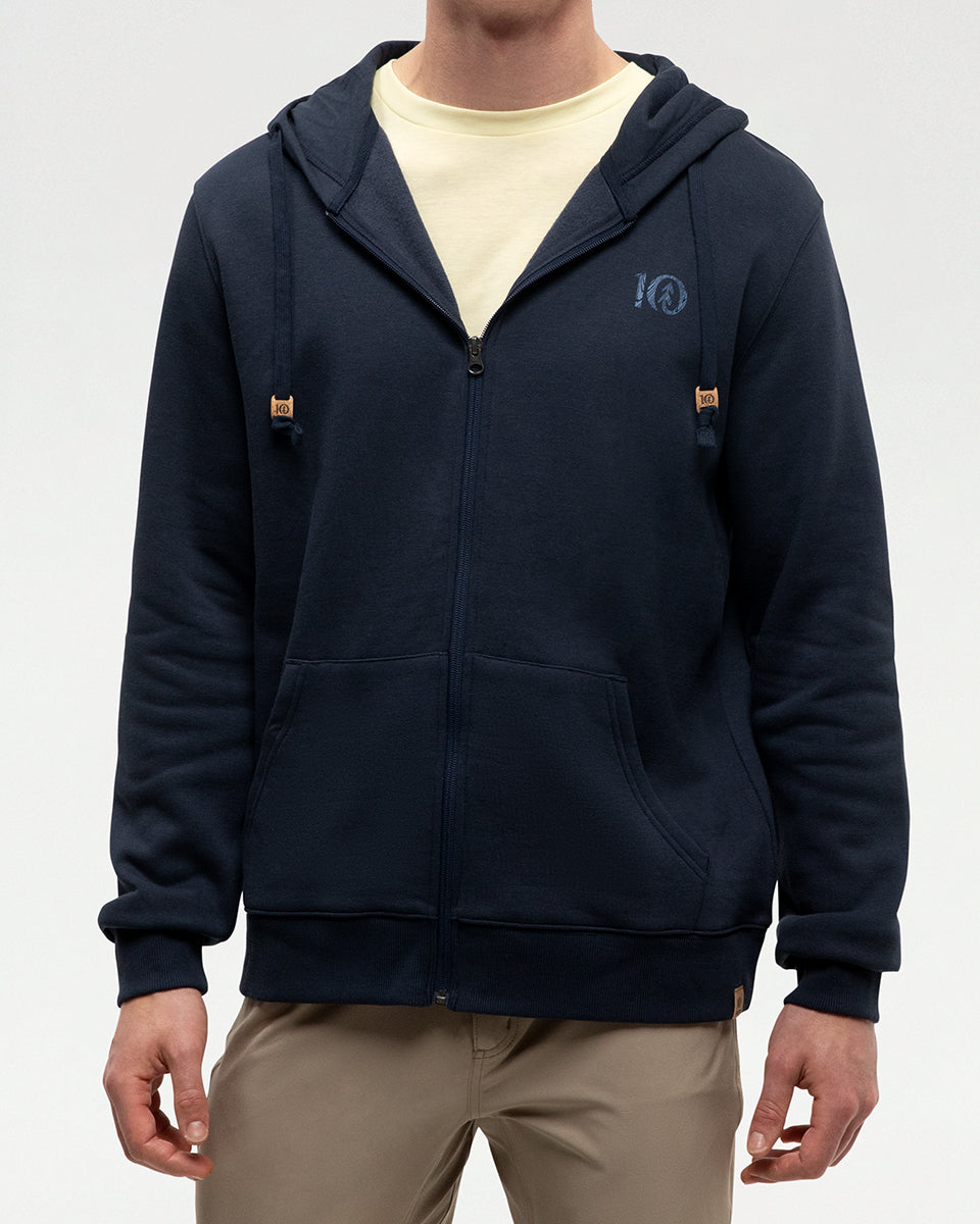 Tentree Men's Woodblock Ten Zip Hoodie - Midnight Blue Canyon Blue