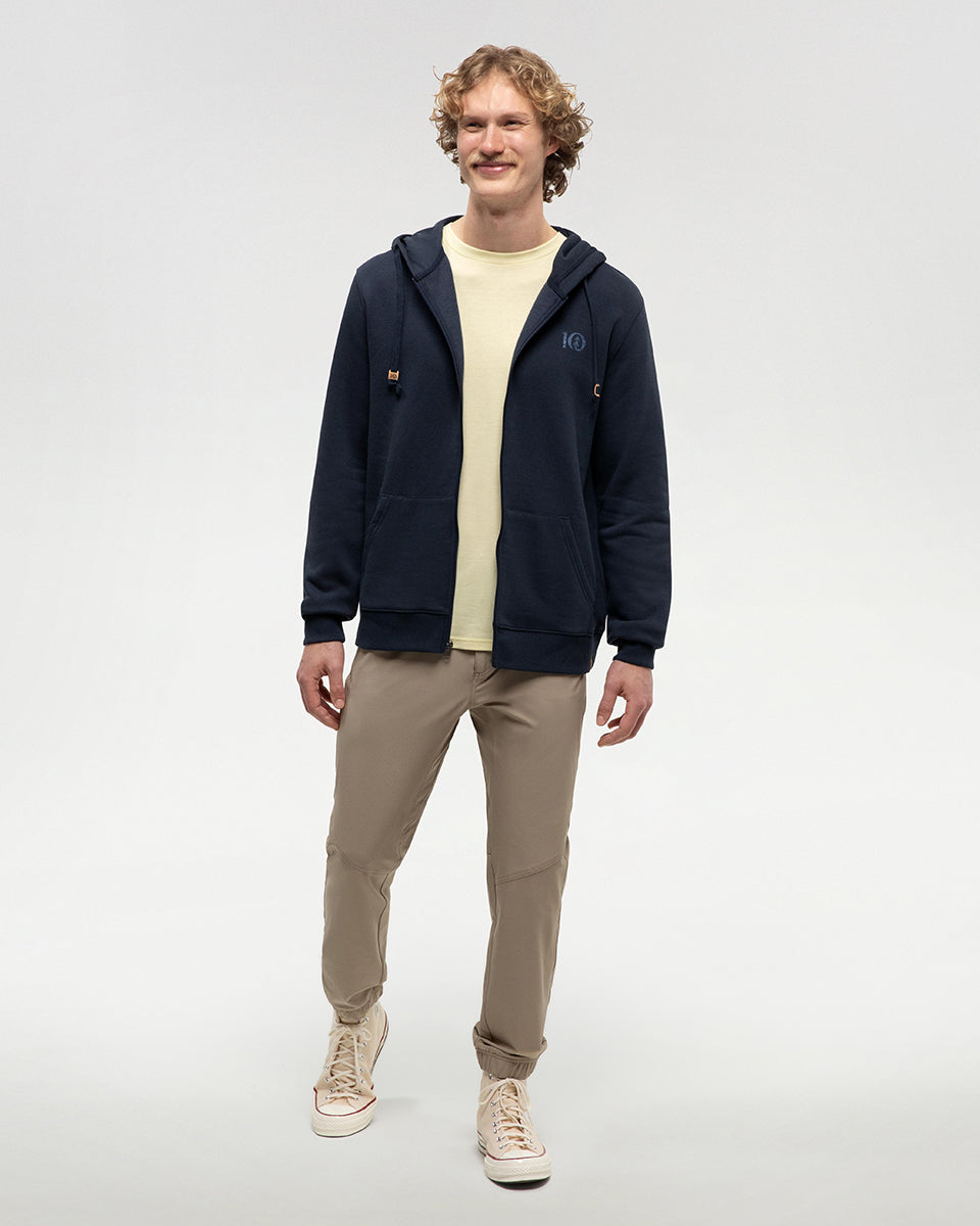 Tentree Men's Woodblock Ten Zip Hoodie - Midnight Blue Canyon Blue