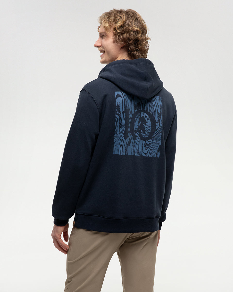 Tentree Men's Woodblock Ten Zip Hoodie - Midnight Blue Canyon Blue