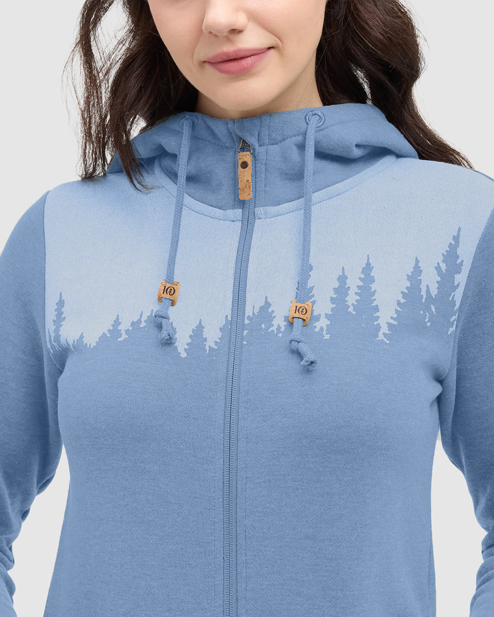 Tentree Women's Juniper Zip Hoodie - Lakeside Blue Heather White