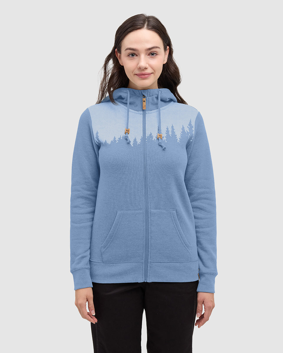 Tentree Women's Juniper Zip Hoodie - Lakeside Blue Heather White
