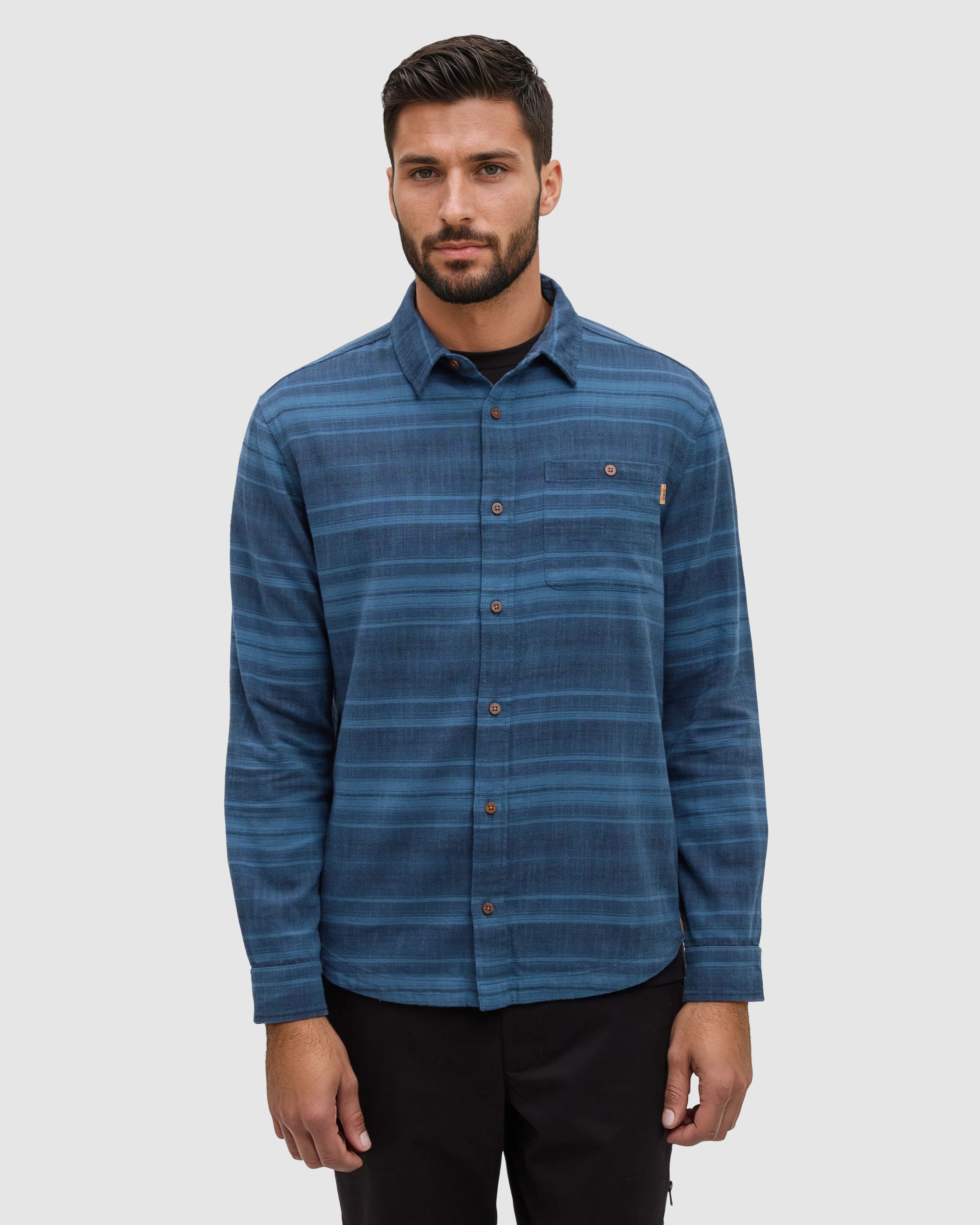 Tentree Men's Stretch Forest Shirt - Blue Horizon Canyon Stripe