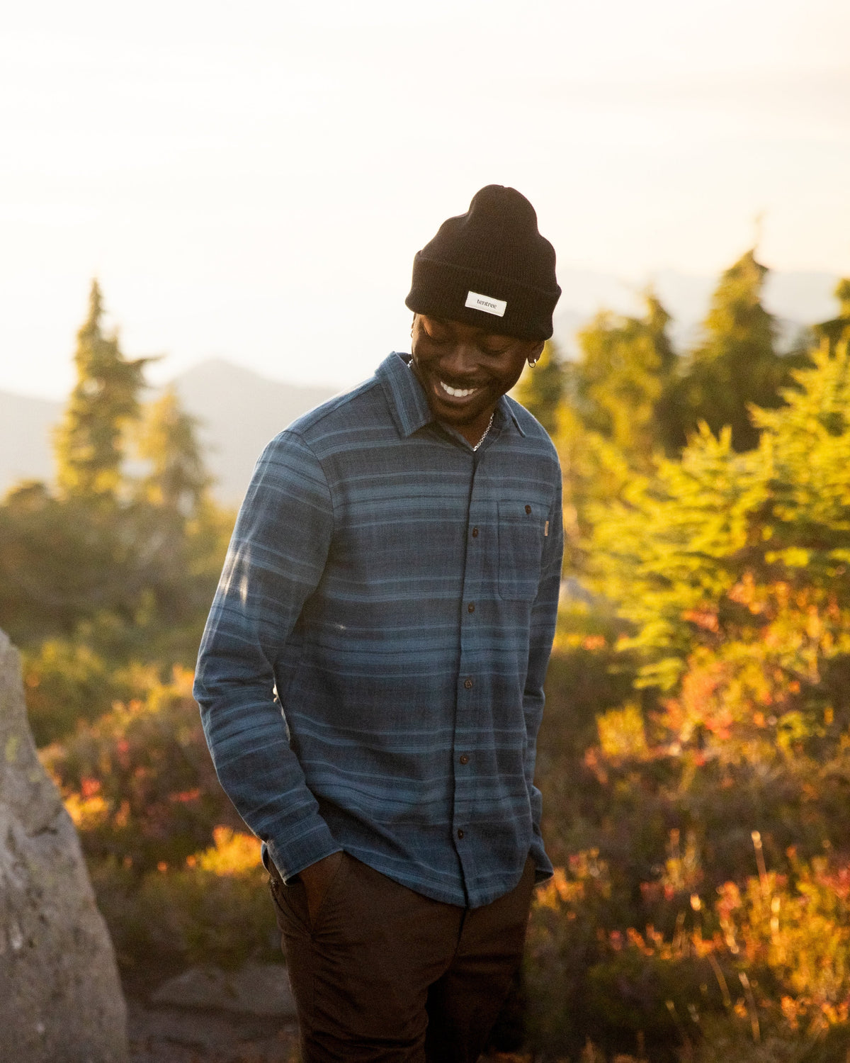Tentree Men's Stretch Forest Shirt - Blue Horizon Canyon Stripe