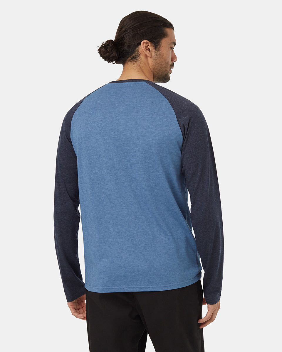 Tentree Men's TreeBlend Baker Henley Longsleeve - Canyon Blue Heather Midnight Blue Heather