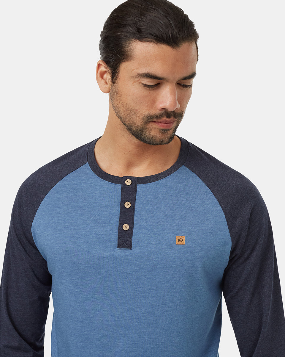 Tentree Men's TreeBlend Baker Henley Longsleeve - Canyon Blue Heather Midnight Blue Heather