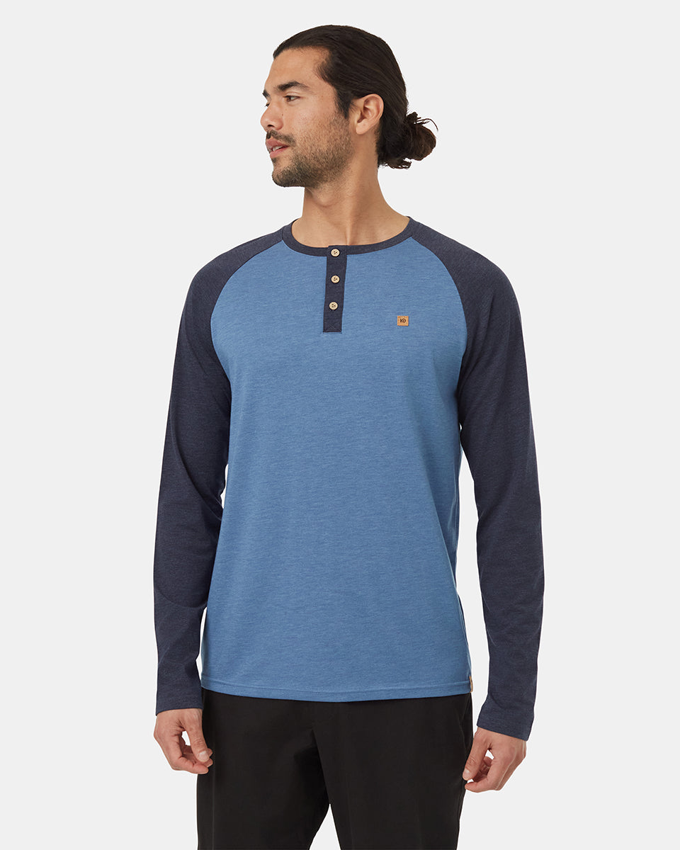 Tentree Men's TreeBlend Baker Henley Longsleeve - Canyon Blue Heather Midnight Blue Heather
