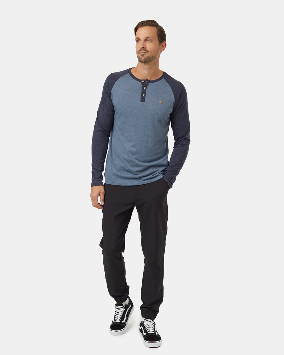 Tentree Men's TreeBlend Baker Henley Longsleeve - Blue Mirage Heather Midnight Blue Heather