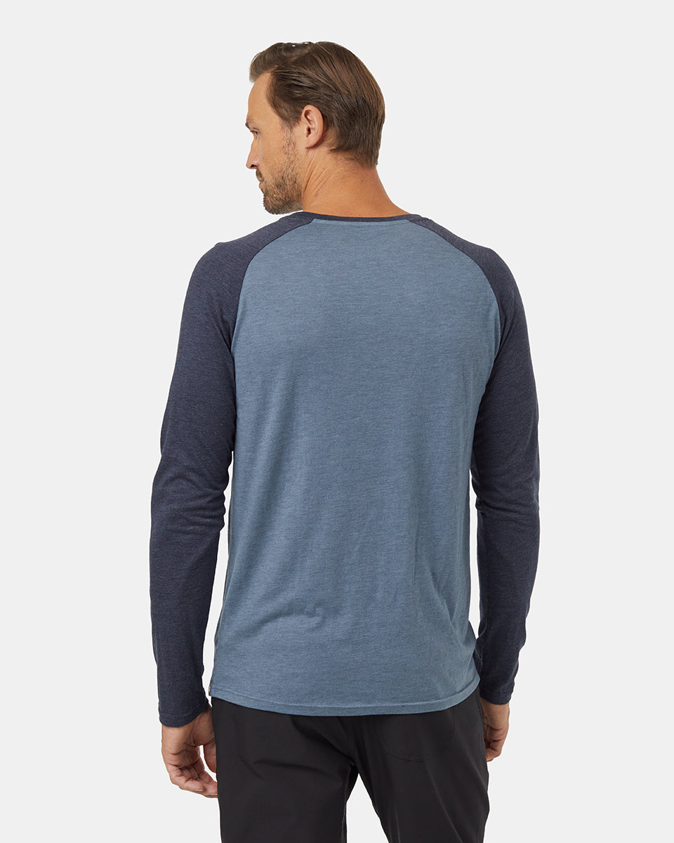 Tentree Men's TreeBlend Baker Henley Longsleeve - Blue Mirage Heather Midnight Blue Heather