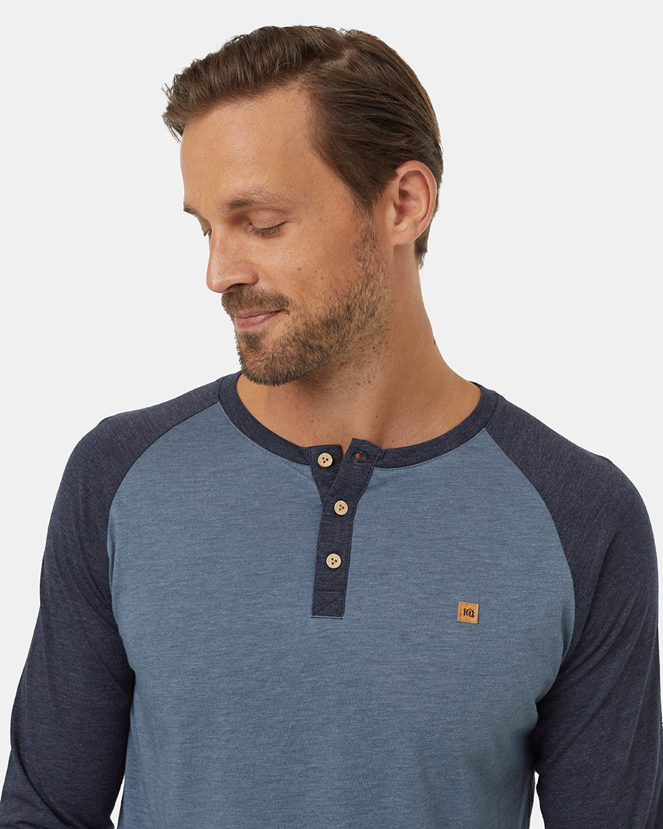 Tentree Men's TreeBlend Baker Henley Longsleeve - Blue Mirage Heather Midnight Blue Heather